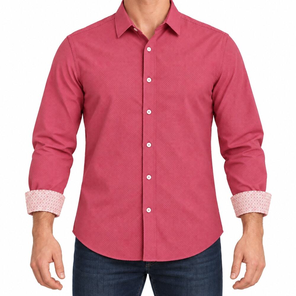 Nick Graham Dress Shirt Mens 17-17.5 34/35 Red Geo Stretch Flip Cuff Long Sleeve